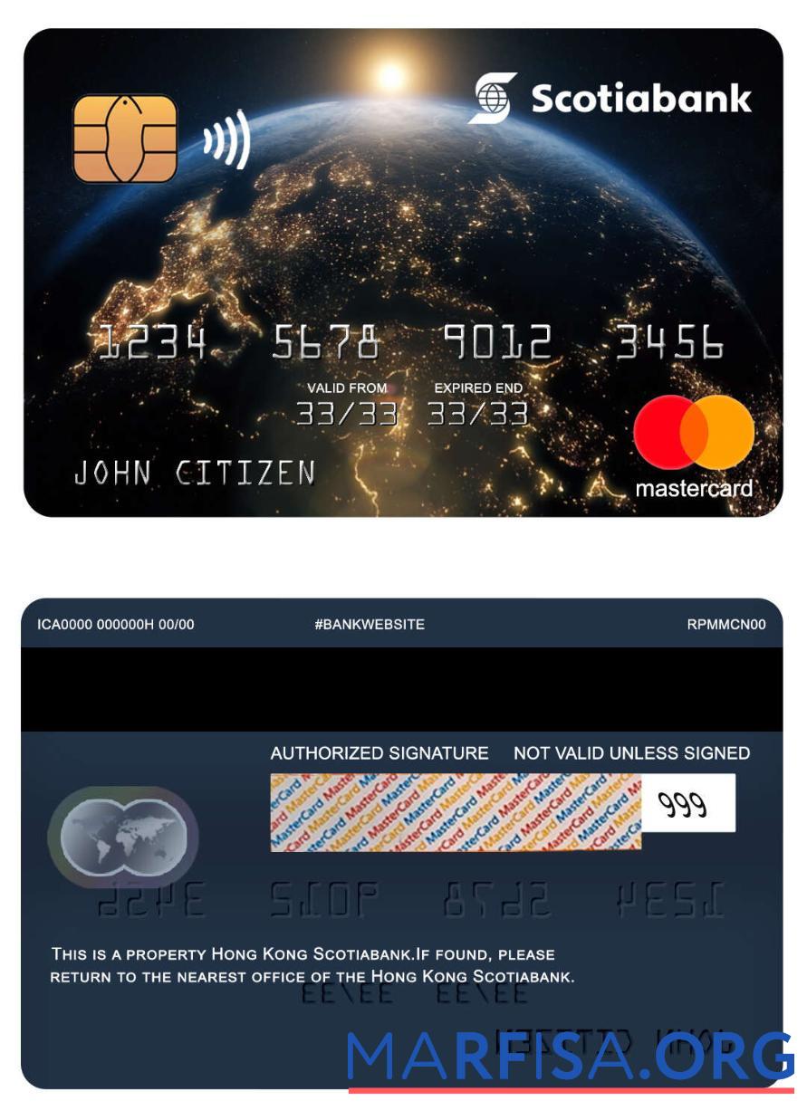 Blank Hong Kong Scotiabank bank mastercard template